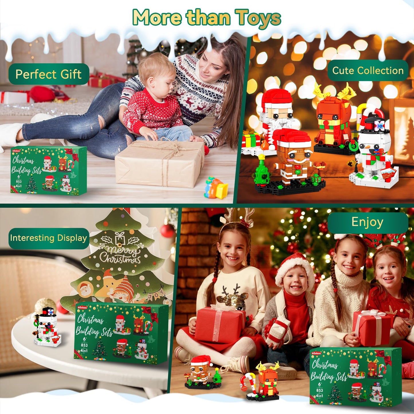 Eelexa Christmas Building Toys Set Includes Santa Claus, Snowman, Reindeer, Gingerbread, Christmas Building Blocks For Kids, Boy