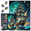 Jigsaw Puzzle for Adults - Pirate Ship Painting Artwork, 28x20 Inch Intricate Details Family Challenge Night Navigation Sea Moon