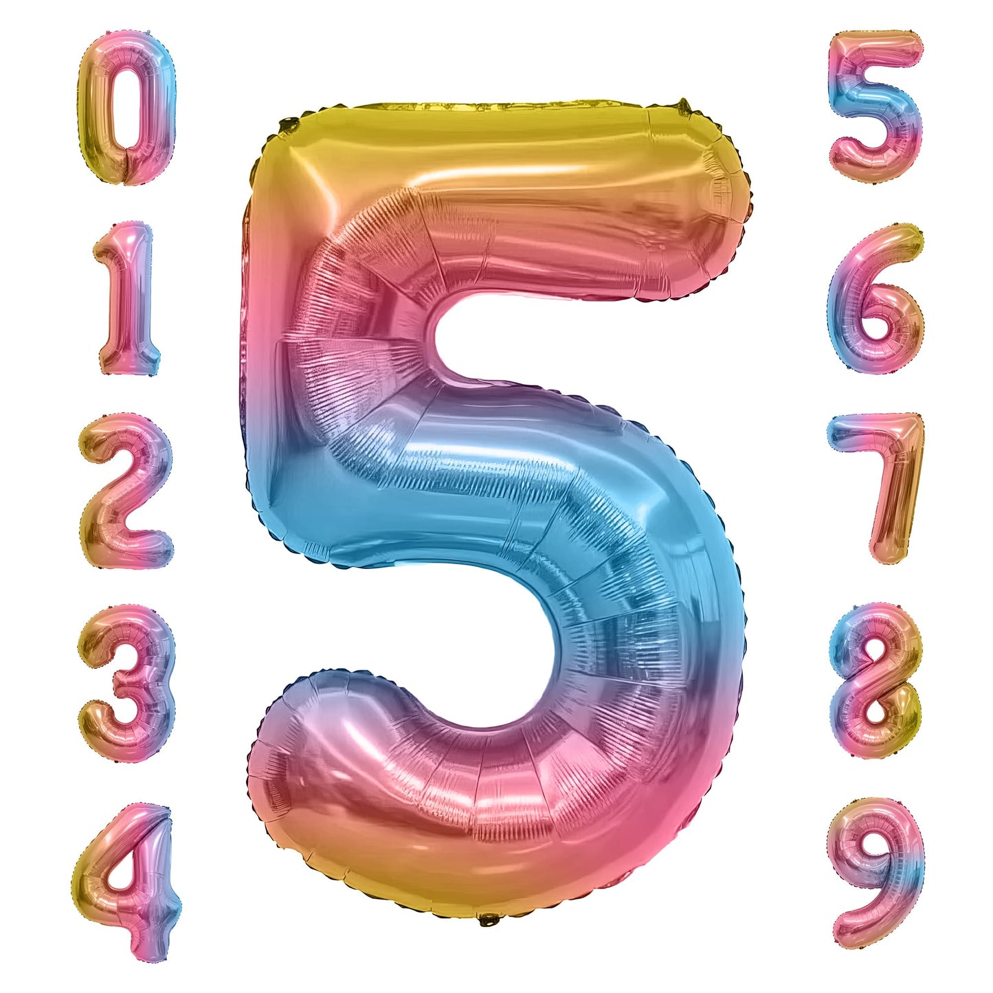 Number Balloon, Number 5 Balloon, 5 Balloon 40 Inch, Rainbow Gradient Number Balloons, 5 Balloon Number, 5Th Birthday Decoration