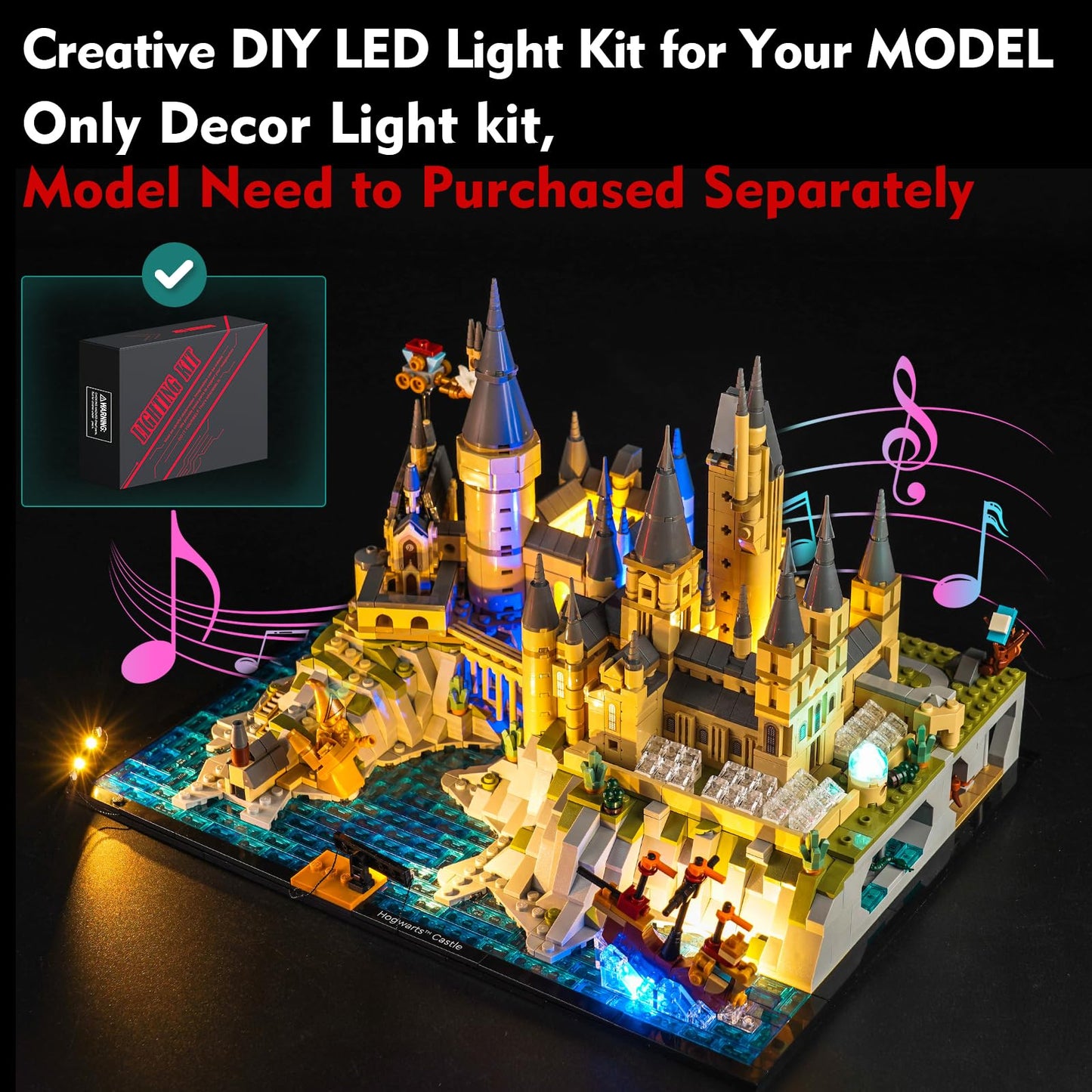 Vonado Light Compatible With Lego Hogwarts Castle And Grounds 76419, Music Version Creative Lighting Set Accessories Compatible With Lego 76419 For Fans (Lights Only, No Models)