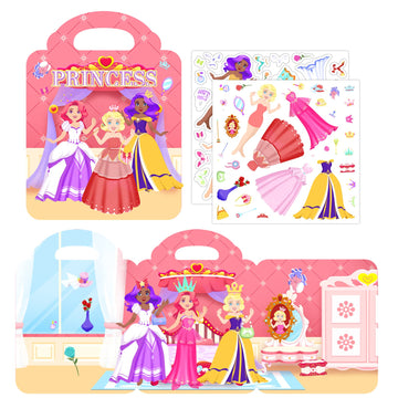 Reusable Sticker Books For Kids 2-4, Sticker Book Princess Dress-Up Theme Activity Books For Kids Toddler Girls Ages 3-5 Travel Car Busy Book Christmas Birthday Gifts