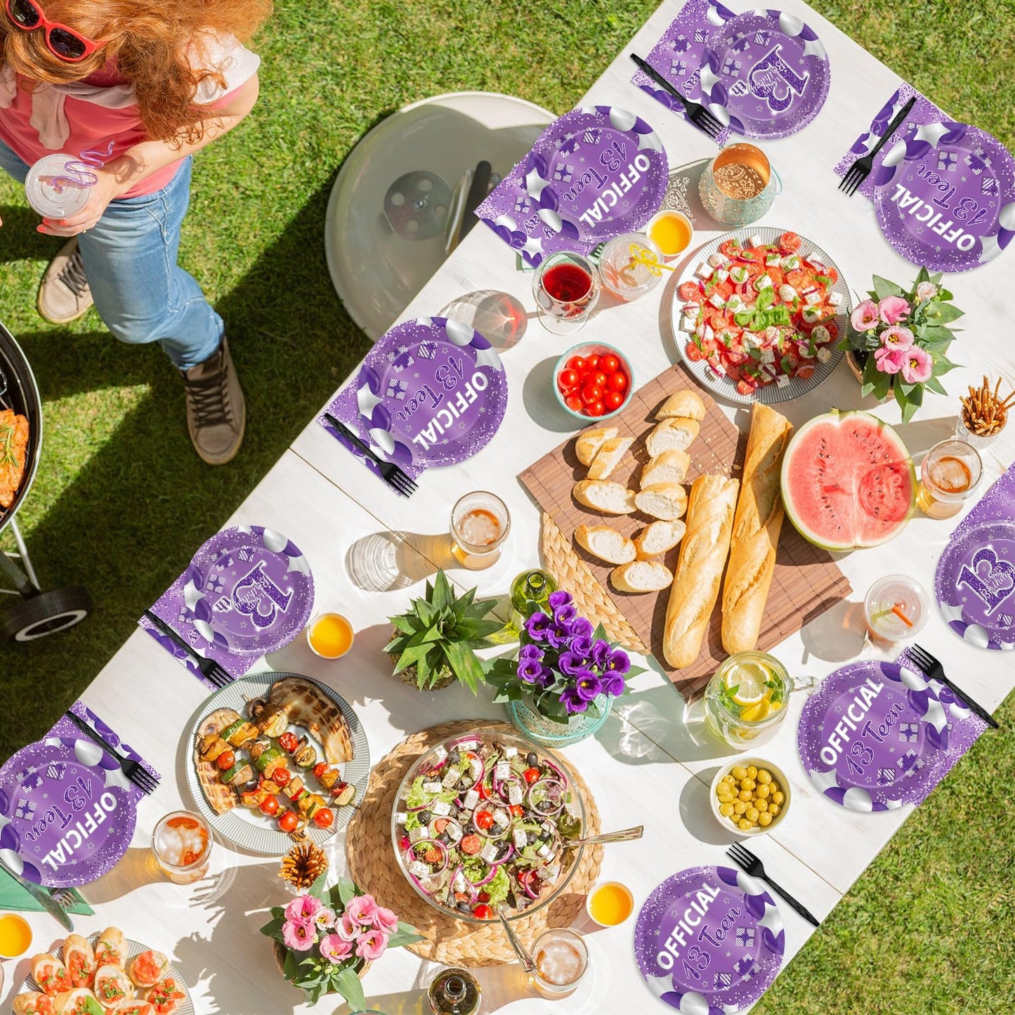 Qyeahkj 100 Pcs Purple Official Teen Birthday Decor 13Th Birthday Plates Napkins Forks Set Disposable Official 13Th Tableware Te