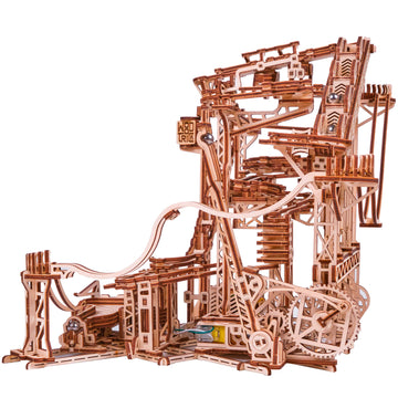 Wood Trick Wooden Marble Run Spiral Electric Motorized - Wooden 3D Puzzles For Adults And Kids To Build - 13X13 - Roller Coaster Mechanical Wooden Model Kits For Adults And Teens To Build