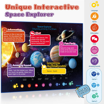 Bilingual Interactive Solar System Poster For Kids Learning And Educational Toys, Talking Educational Space Theme Wall Decor Ages 3 To 12 Years Old, Learning Chart For Preschool And Classroom