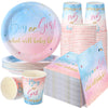 Hushee 200 Pcs Gender Reveal Baby Shower Paper Plates Napkins Cups Baby Shower Party Supplies Tableware Set Disposable Cup Napki