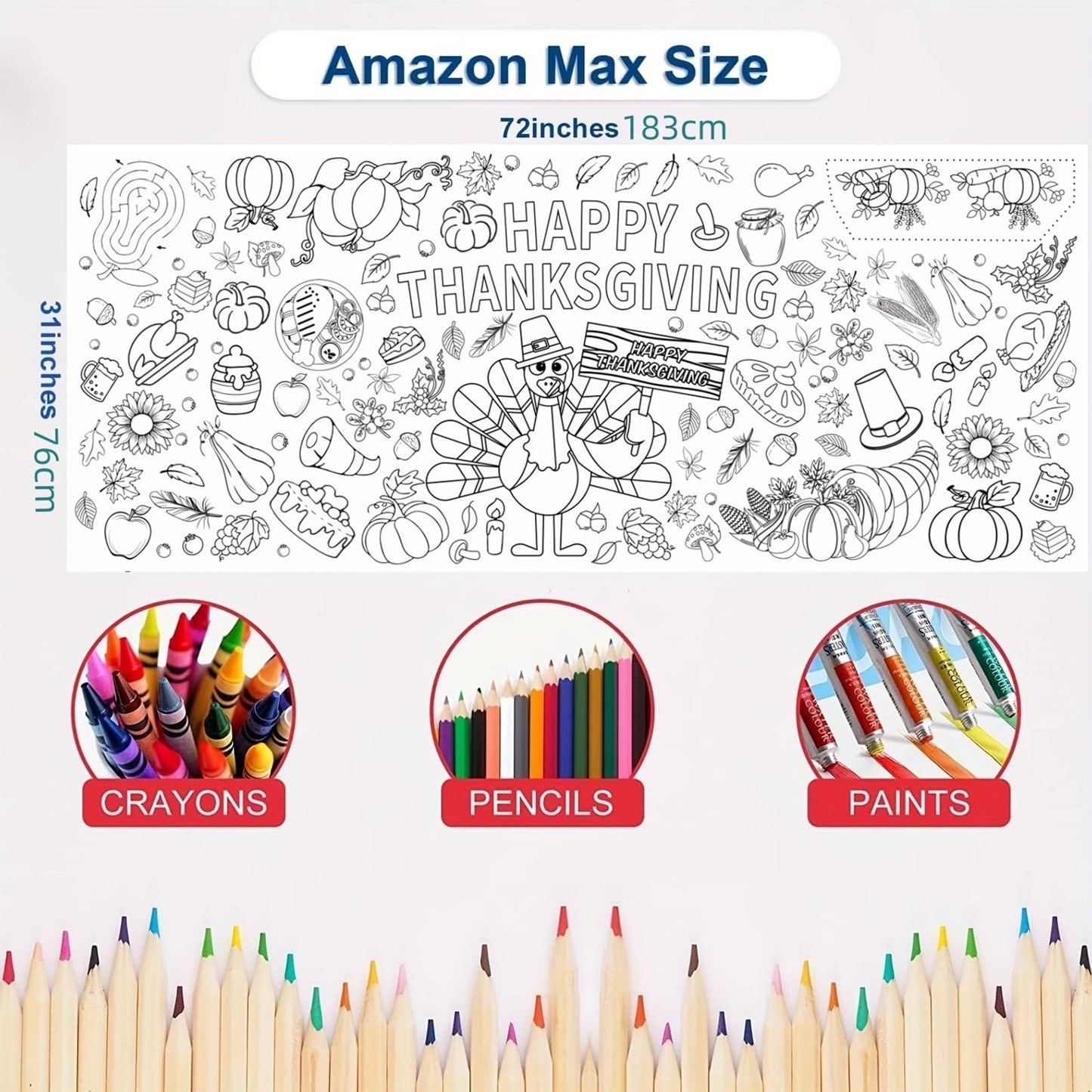 Hoblynth Giant Thanksgiving Coloring Table Cloth for Kids Large Thanksgiving Posters to Color Jumbo Coloring Tablecloth Crafts T