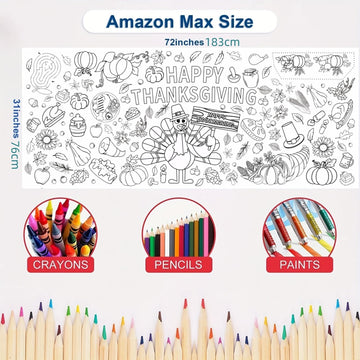 Hoblynth Giant Thanksgiving Coloring Table Cloth for Kids Large Thanksgiving Posters to Color Jumbo Coloring Tablecloth Crafts T