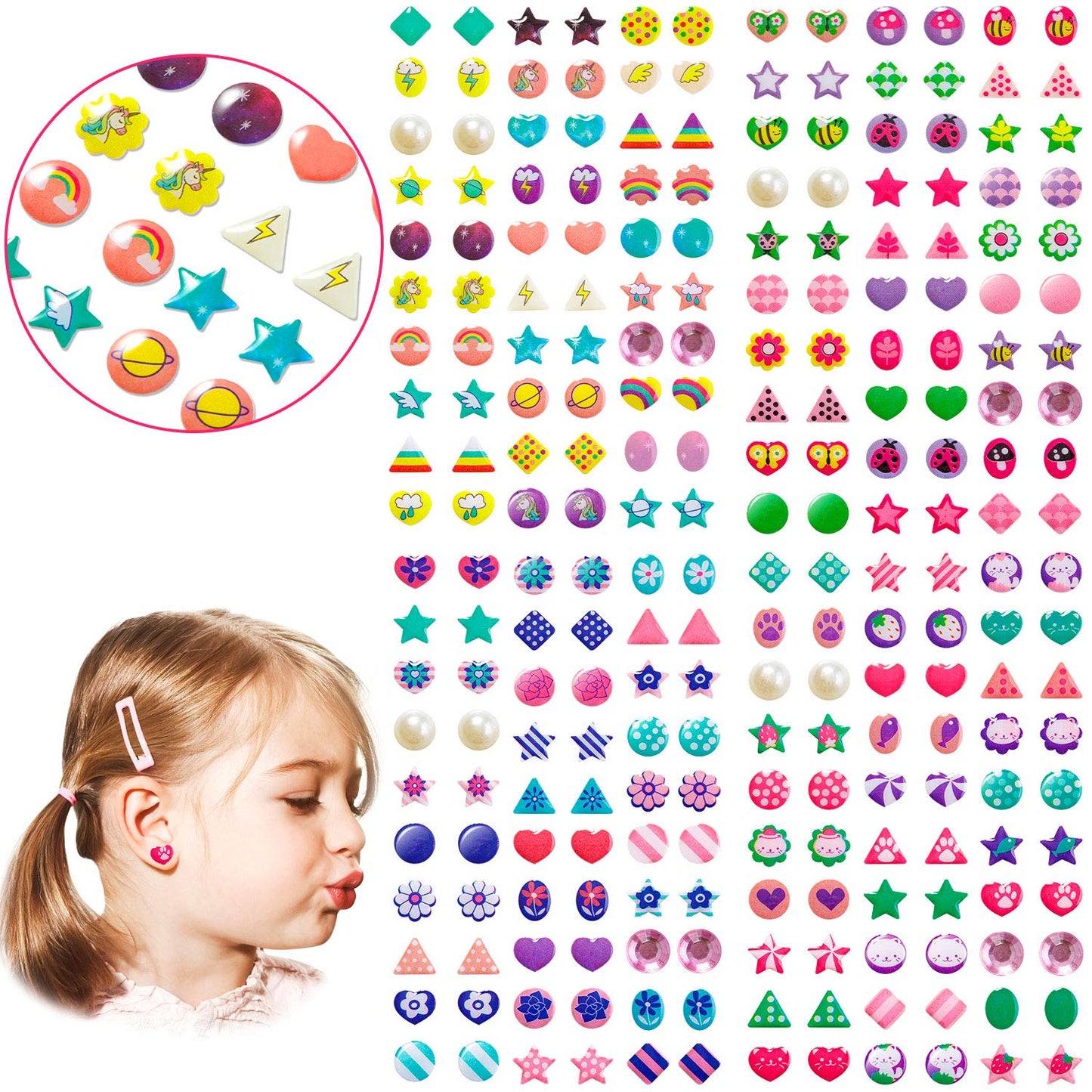 240PCS Sticker Earrings for Little Girls - 3D Gems Girls Sticker Earrings Self-Adhesive Glitter Craft Crystal Stickers, Stick on