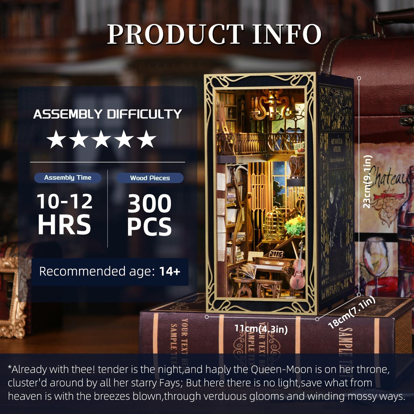 Minicity Diy Book Nook Kit, Miniature Dollhouse Booknook Kit, 3D Wooden Puzzle Bookend Bookshelf Insert Decor With Led Light For