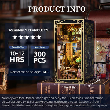 Minicity Diy Book Nook Kit, Miniature Dollhouse Booknook Kit, 3D Wooden Puzzle Bookend Bookshelf Insert Decor With Led Light For