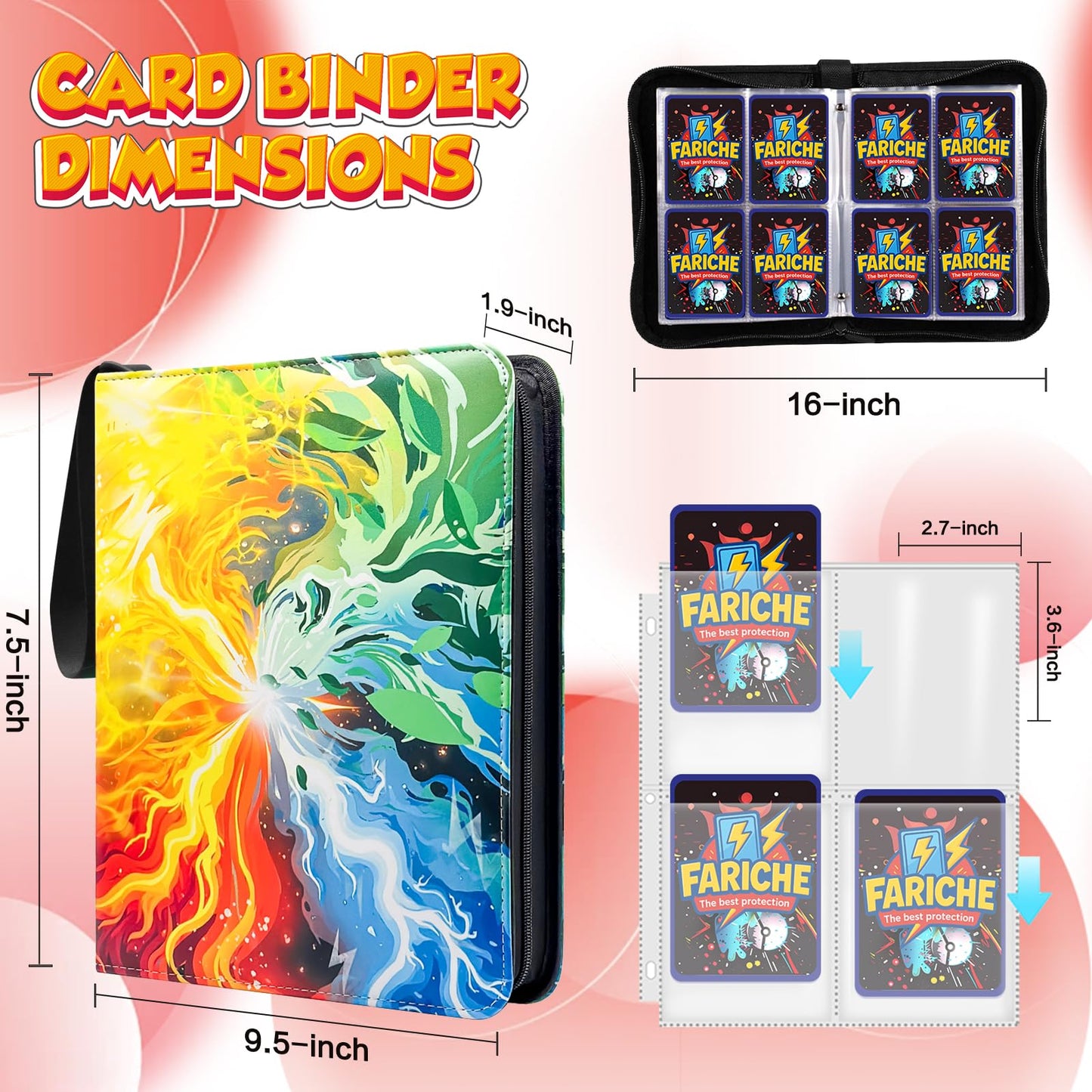Trading Card Binder for TCG Cards  4-Pocket Portable Card Collector Ablum Holder Book Fits 400 Cards with 50 Removable Sleeve  Waterproof BKM Card Binder Display Storage Carrying Cases for TCG-Storm