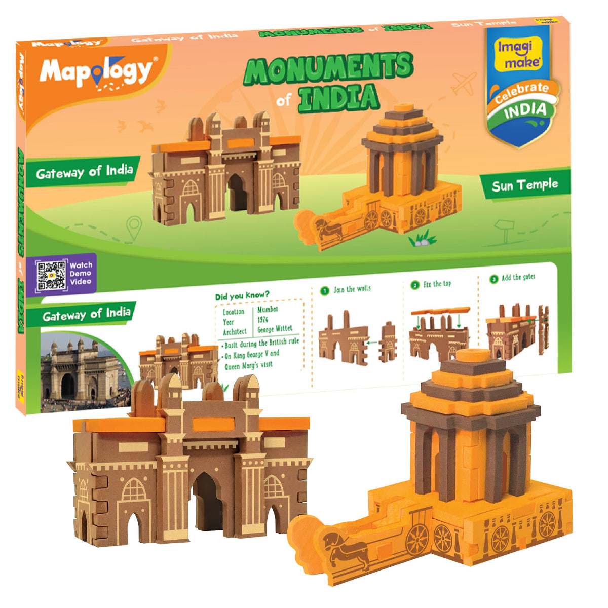 Imagimake Mapology Monuments of India  Sun Temple & Gateway of India  Construction Set  Educational Toy for Boys & Girls Abov