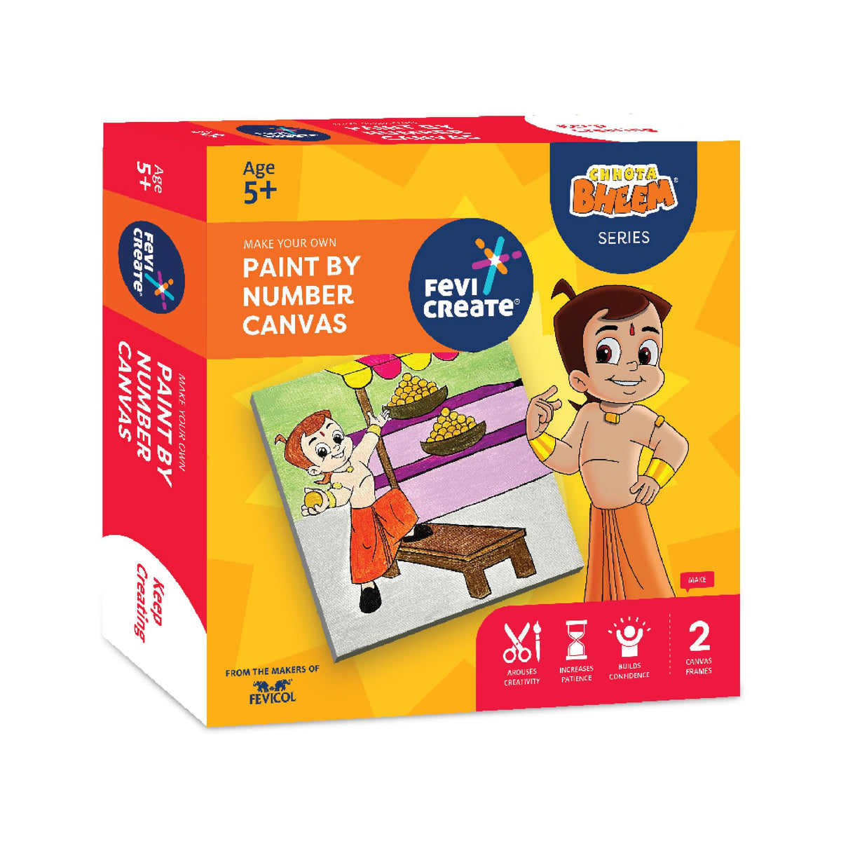 Fevicreate Chhota Bheem Chhutki Paint By Numbers Kit | With 2 Printed Canvas For Painting | All In One Diy Kit | Birthday Gift |