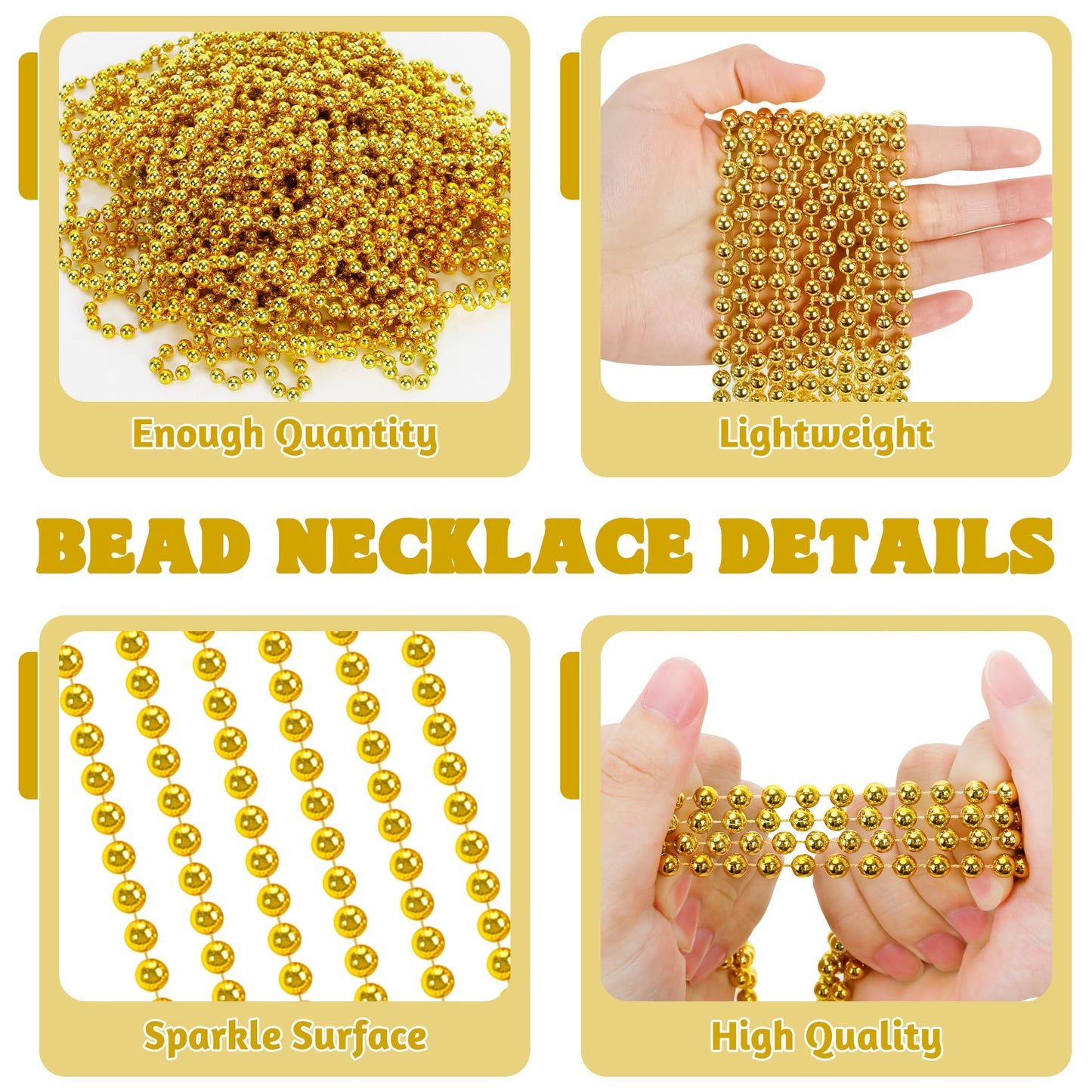 100 Pcs Mardi Gras Beads, 33'' Gold Beads Necklaces, St Patricks Day Beads Necklaces Bulk, Round Beaded Parade Throw Accessories