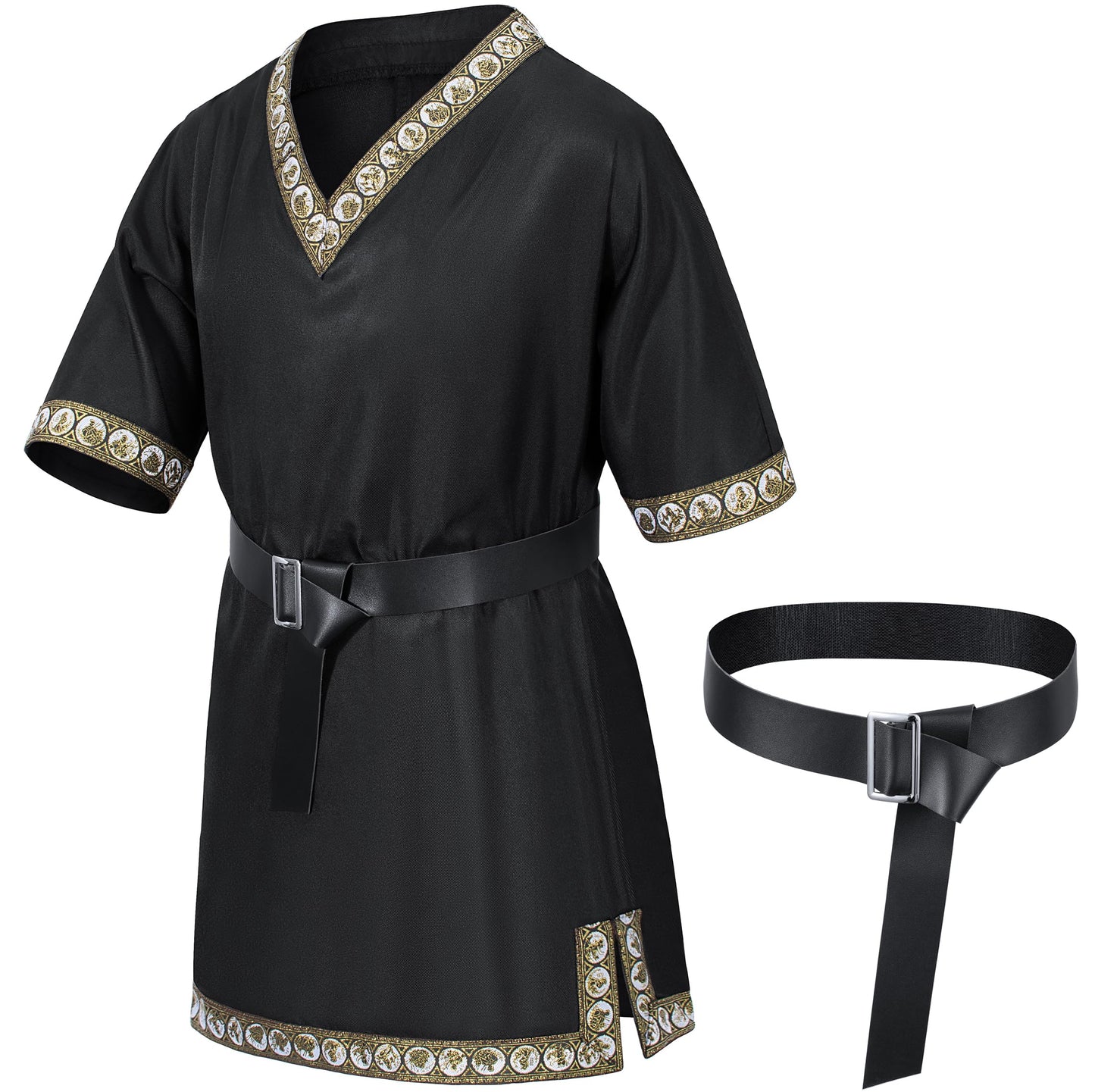 Kids Medieval Costume Boys Viking Tunic Knight Warrior Renaissance Shirts With Belt 4-6T Black