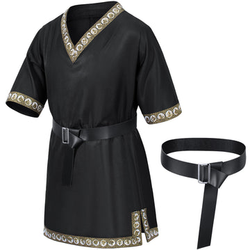 Kids Medieval Costume Boys Viking Tunic Knight Warrior Renaissance Shirts With Belt 4-6T Black