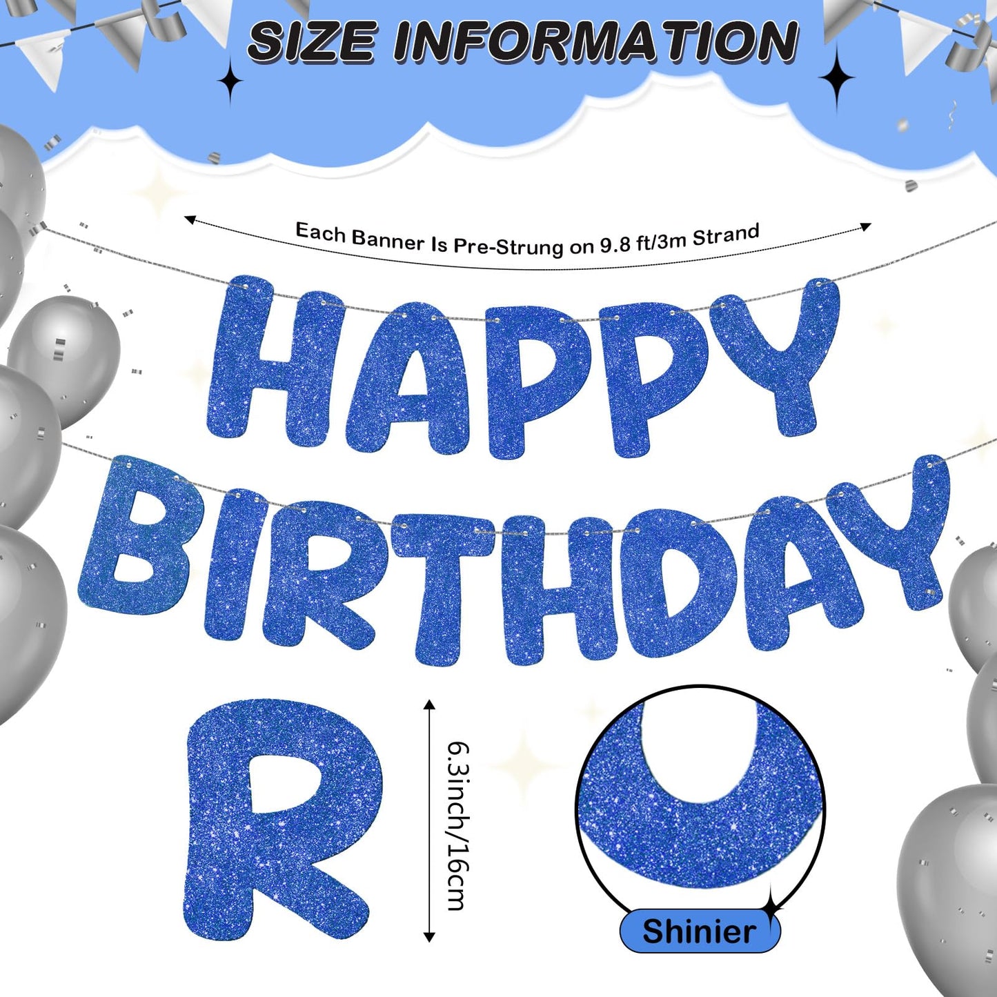 Fulmoon Glitter Pre Strung Happy Birthday Banner No DIY Party Decorations Happy Birthday Sign Decor for Men Women Boy Girls Back