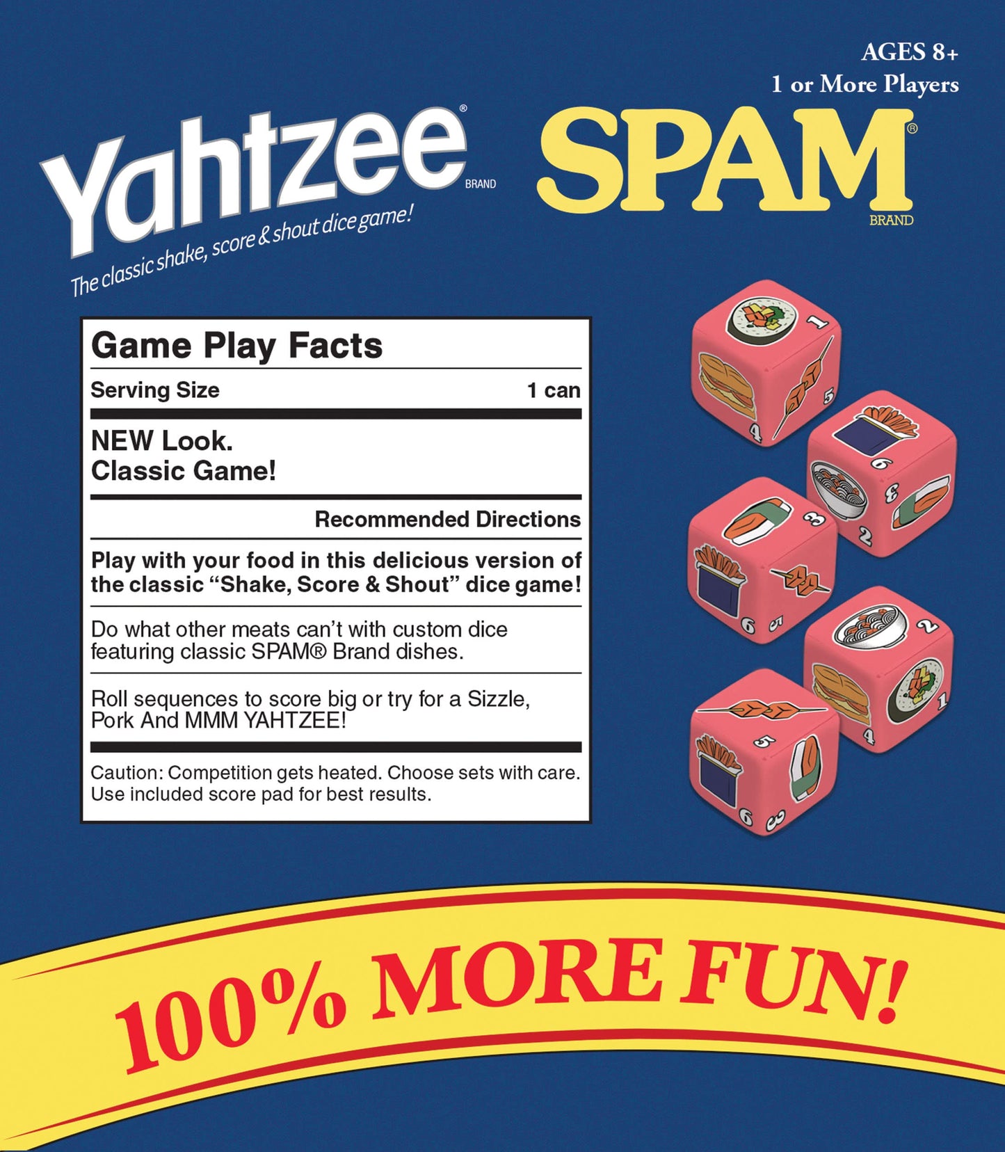 YAHTZEE Spam Brand | Collectible Yahtzee Game as Iconic Spam Can with Custom Dice | Dice Featuring Fried Spam, Spam Musubi, Spam