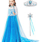 Elsa Princess Dress For Girls, Frozen Princess Costume For Kids Snow Party Queen,Birthday Party Dress Up With Accessories (Blue,