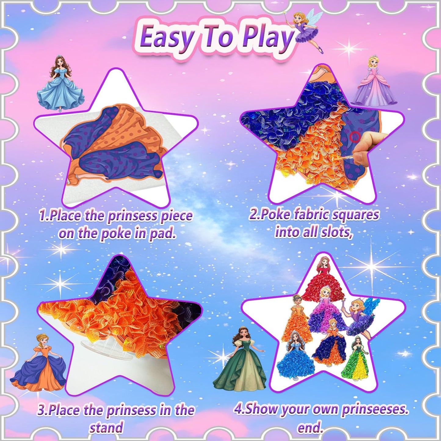 JRD&BS WINL Poke in Fun Art Kit for Kids Toys Age 3-12 Year Old 3D Creative Princesses for Girls Birthday Gifts for 3 4 5 6 7 8
