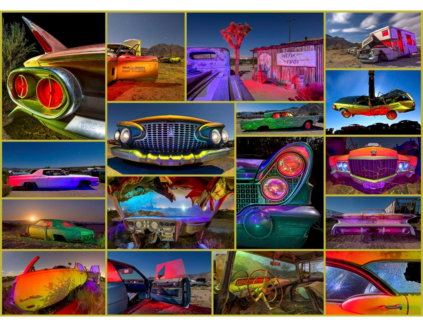 New! Junkyard Lights 1,000 Piece Jigsaw Puzzle. Light-Painted Night Images By Award-Winning Photographer Troy Paiva.