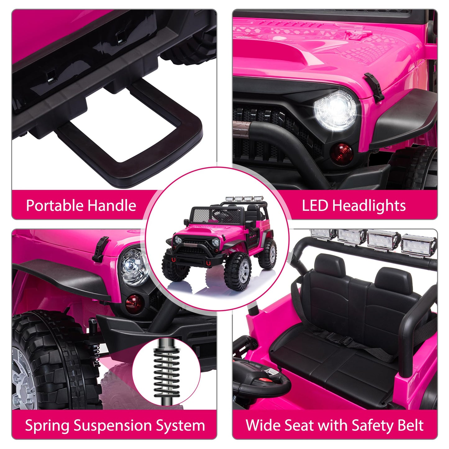 Tobbi 12V Kids Ride On Car, Electric Vehicles Jeep Car With Remote Control, Music, Mp3 Player, Lighting, Rose Red