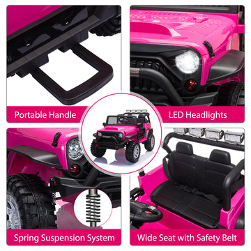 Tobbi 12V Kids Ride On Car, Electric Vehicles Jeep Car With Remote Control, Music, Mp3 Player, Lighting, Rose Red