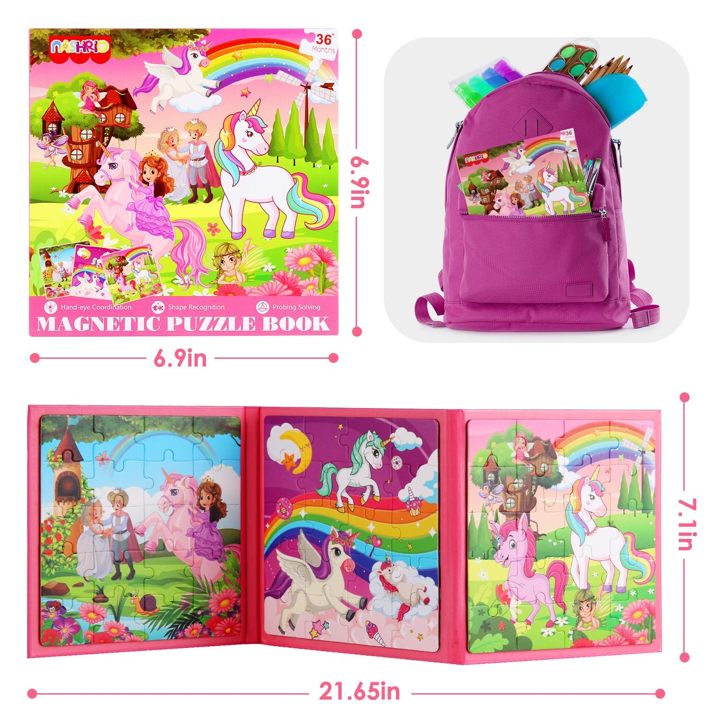Magnetic Puzzles For Kids Ages 4-6, 20-Piece Toddler Travel Toys Unicorn Princess Puzzles Ages 3-5, Educational Learning Magnets, Ideal Road Trip Activities Toys For 3 4 5 6 Boys And Girls