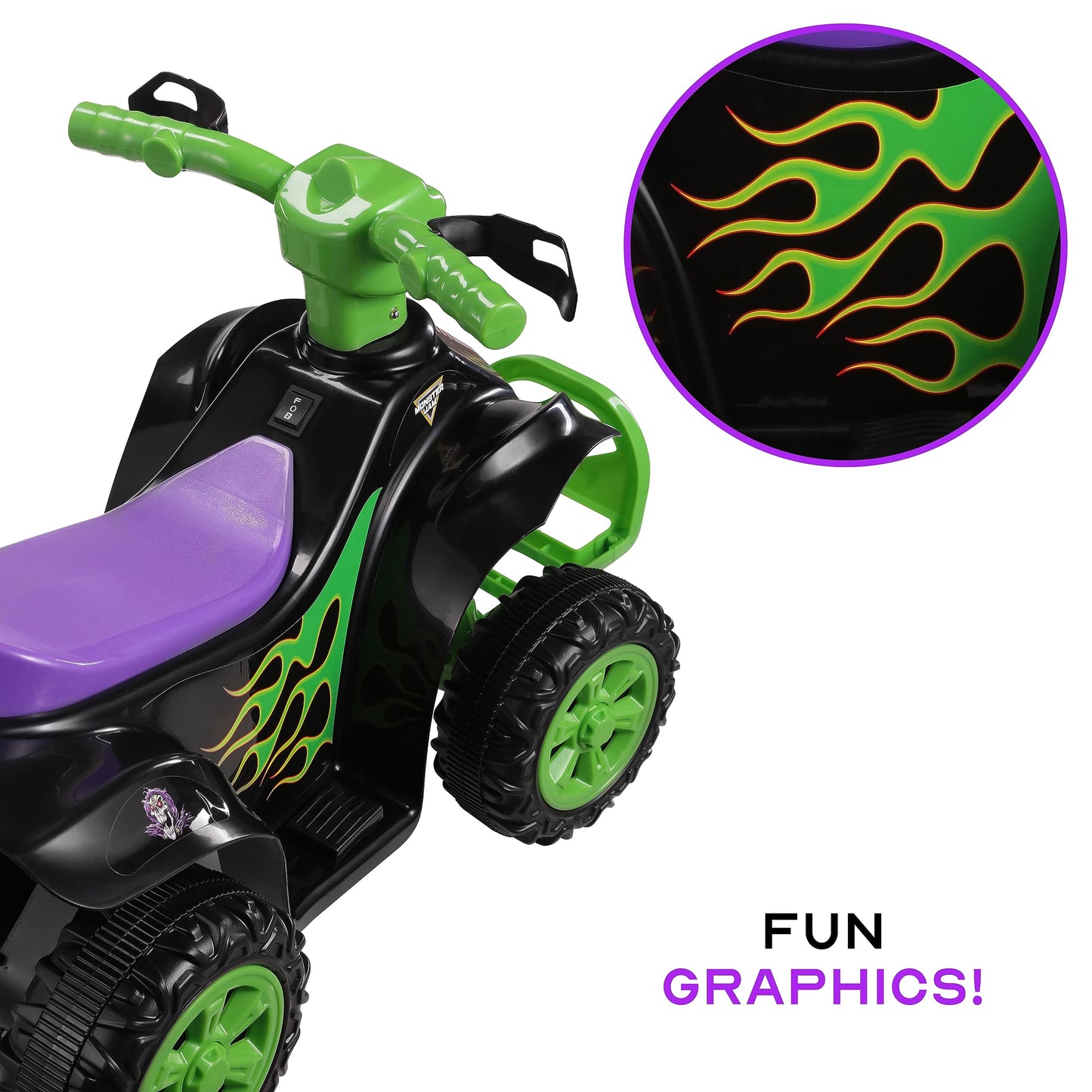 Monster Jam 6V Atv Quad For Kids - Powerful And Safe Ride-On Toy With Rechargeable Battery - Forward And Reverse Driving - Max Weight Capacity Of 55 Lbs - Ages 2-3 Years