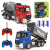 MQDMINI Remote Control Cement Mixer Truck and Dump Truck Toy Set - Construction Vehicle Toy with Lights and Sounds for Imaginati