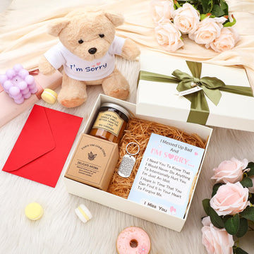 Hydren 5 Pcs I'M Sorry Gifts Set With Big Box Include I'M Sorry Plush Bear Gifts Candle Apology Card Keychain I'M Sorry Gifts Fo
