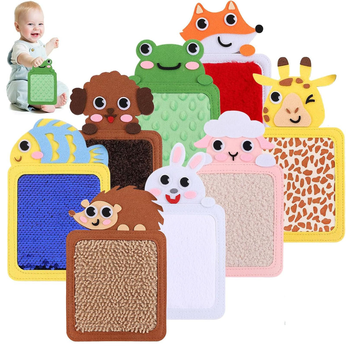 8Pcs Sensory Toys, Play Mat for Babies 0 to 12 Months, Tactile Exploration with Different Textures, Cartoon Felt Sensory Mat Set