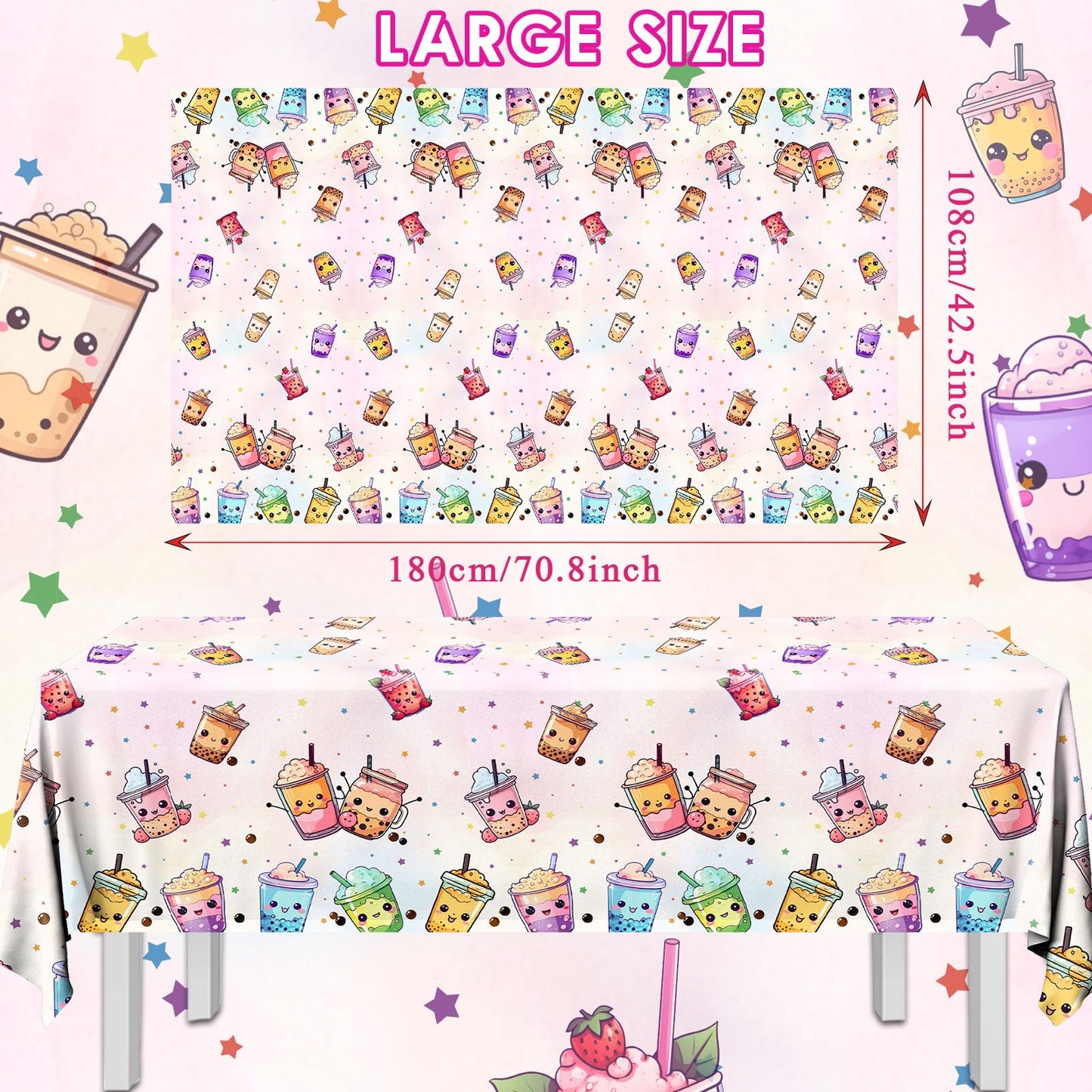 Dydamud Boba Tea Party Decorations,3Pcs Bubble Tea Birthday Tablecloths Waterproof Plastic Boba Table Covers For Boba Party Deco