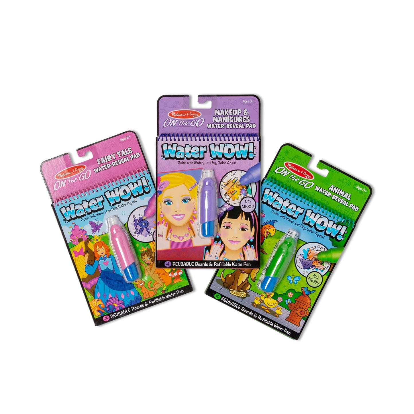 Melissa & Doug On The Go Water Wow! Reusable Water-Reveal Activity Pads, 3-Pk, Makeup, Fairy Tales, Animals - Travel Toys, Party Favors, Stocking Stuffers, Mess Free Coloring Books For Kids Ages 3+