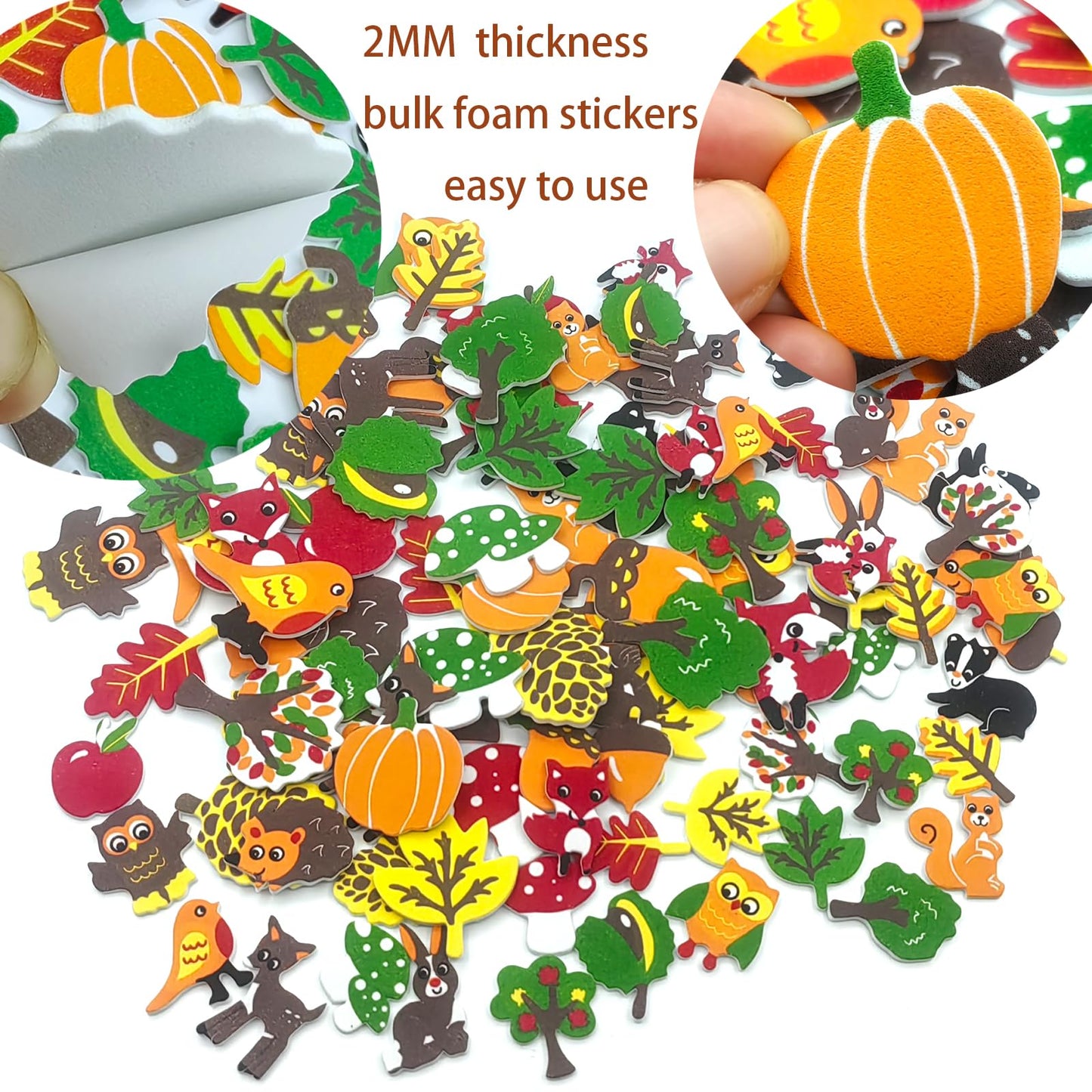 IFKEGON 500PCS Foam Fall Stickers,Self-Adhesive Autumn Theme Puffy Leaf for Kids, Party Materials DIY Crafts Decorations (500, F