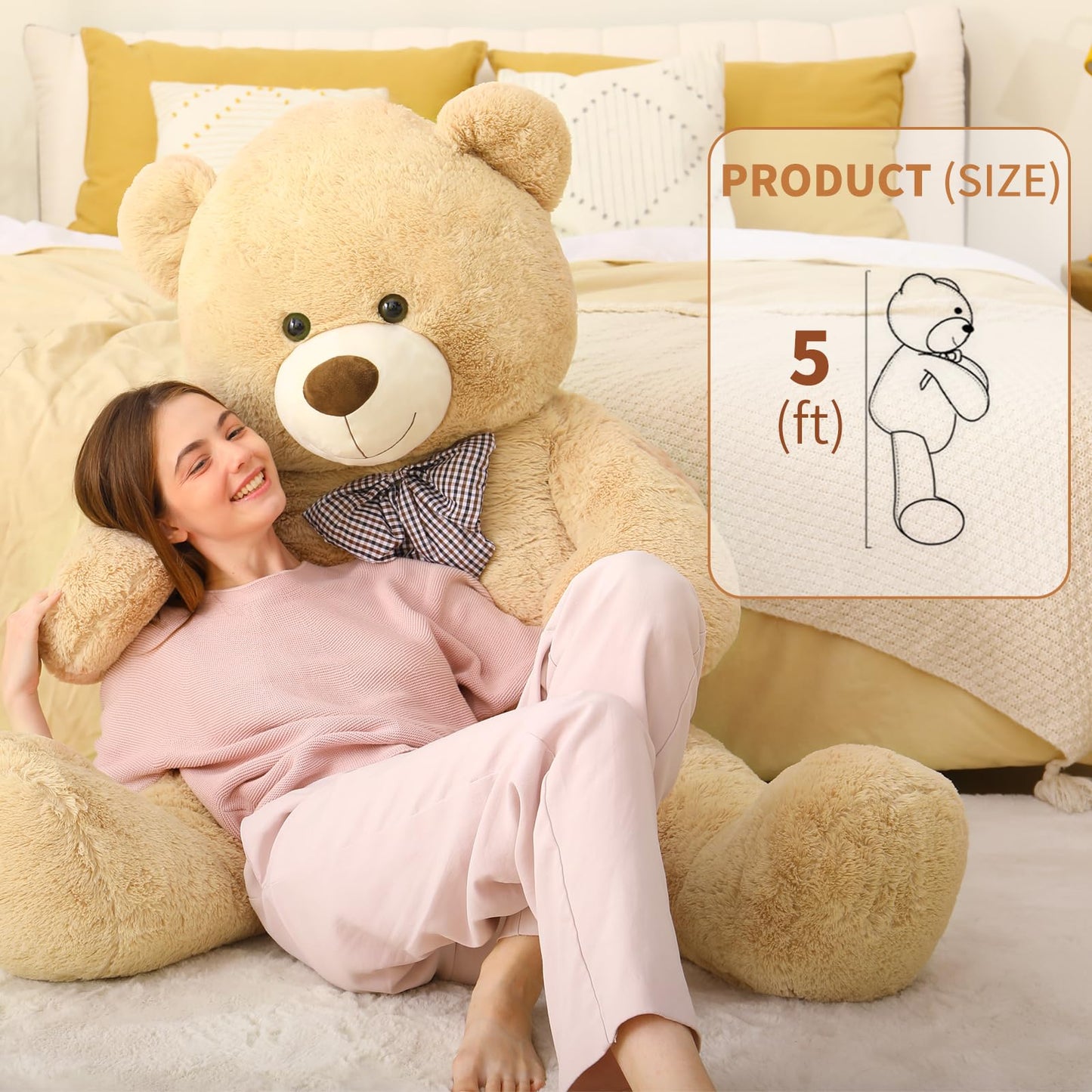 Maogolan Giant Teddy Bear Plush, Life Size Large Teddy Bear Stuffed Animal 5 Feet,Soft And Fluffy Big Teddy Bear Gift For Baby Shower,Christmas,Valentines