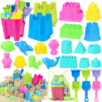 Kubusfly Beach Toys For Toddlers, Sand Castle Toys With 3 Sand Bucket, 6 Sand Shovels, Mesh Bag & Sand Molds Travel Sand Toys Fo
