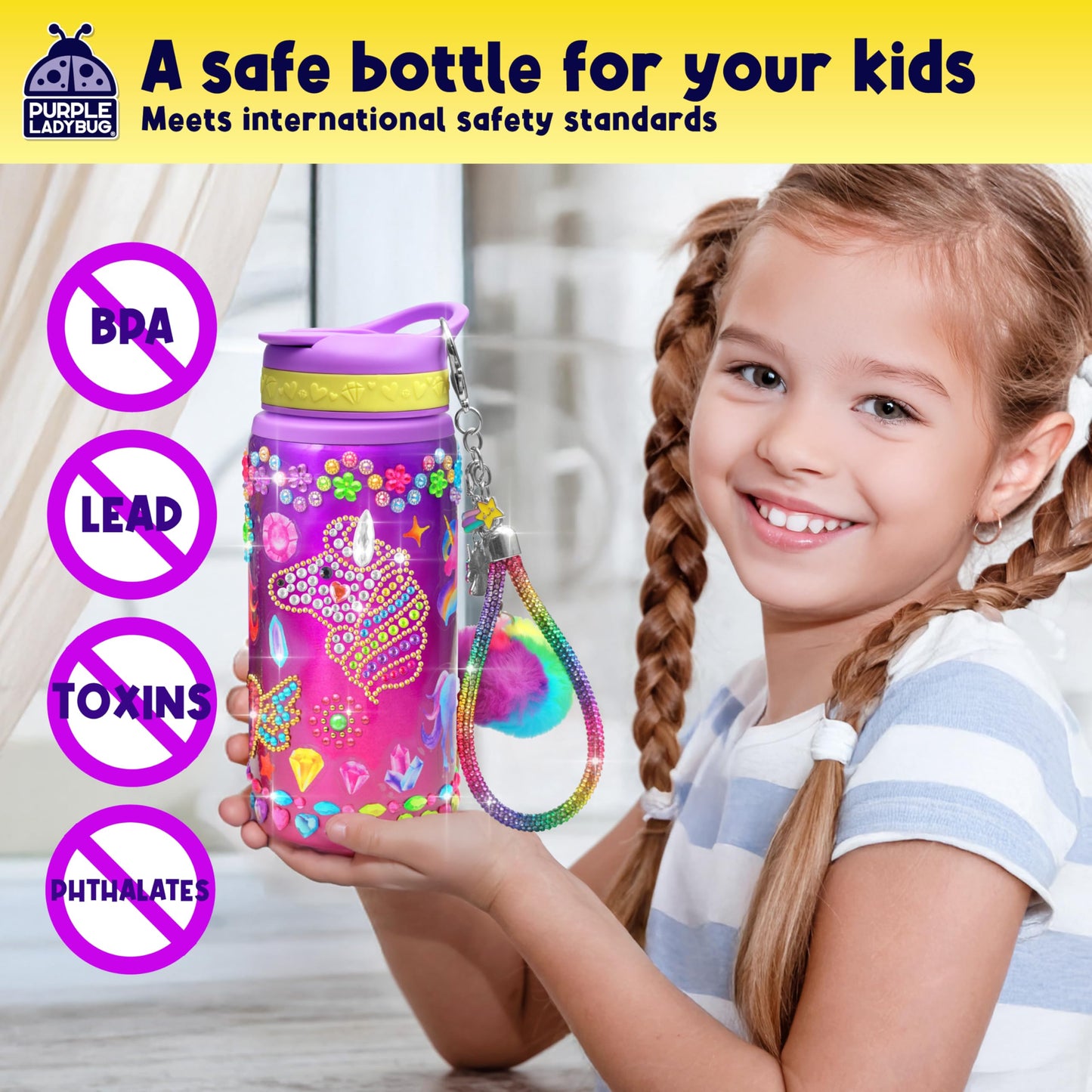 PURPLE LADYBUG Decorate Your Own Water Bottle Kit - Unicorn Color, Metal, Ages 5-10, Perfect for Easter Basket Gifts