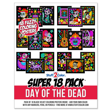 Super Pack of 18 Fuzzy Velvet Coloring Posters (Kids Themed - Day of the Dead) - Halloween and Dia de Los Muertos Coloring Craft