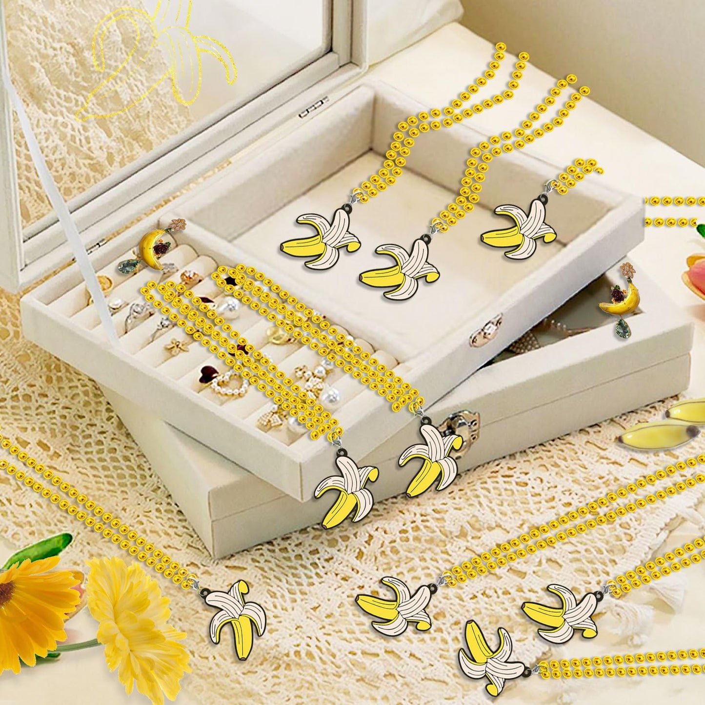 KeeStar 24 Pack Banana Necklace Party Favors for Fruit Themed Baby Shower, Birthday Party Goodie Bag Fillers,School Carnival Rew