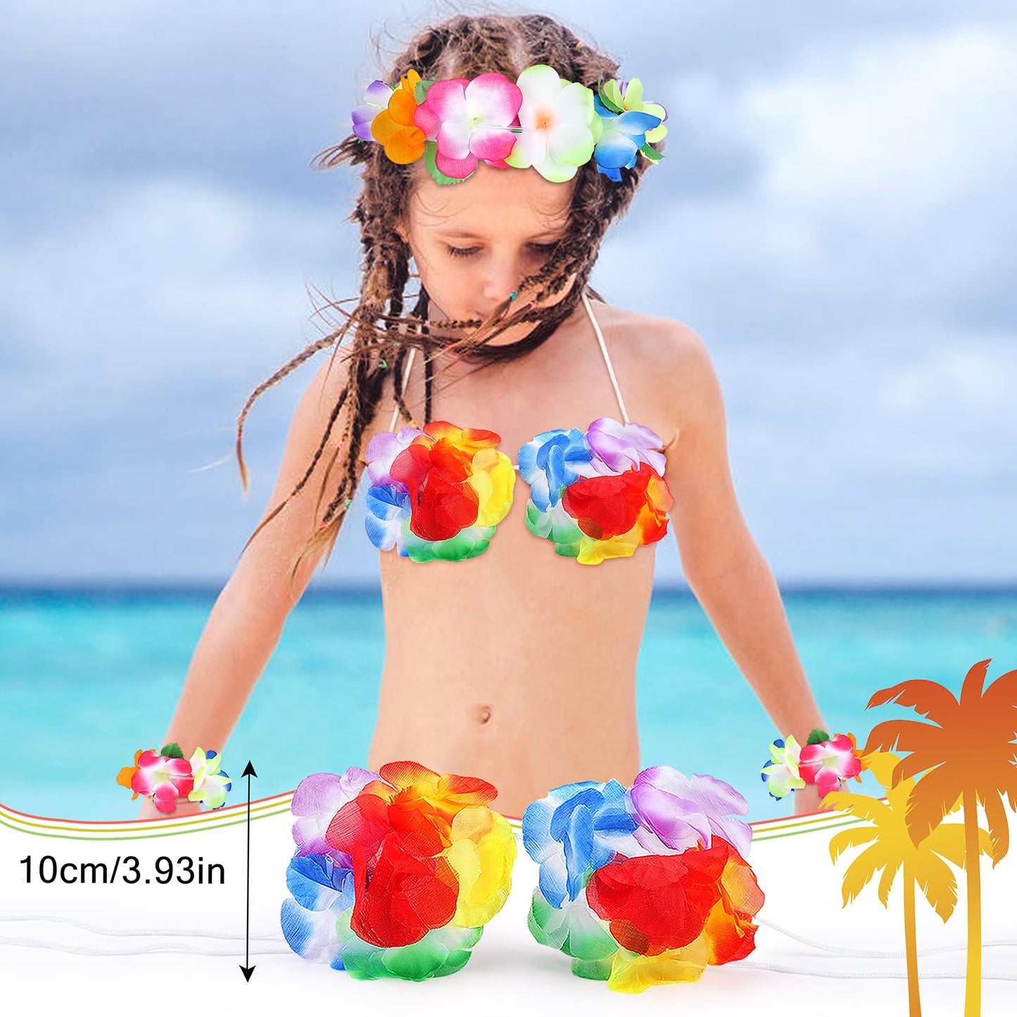 Fortuning'S Jds 40Cm Girl'S Hawaiian Hula Grass Skirt With Flowers Costume For Luau Beach Party Performance Outfits Decor Purple