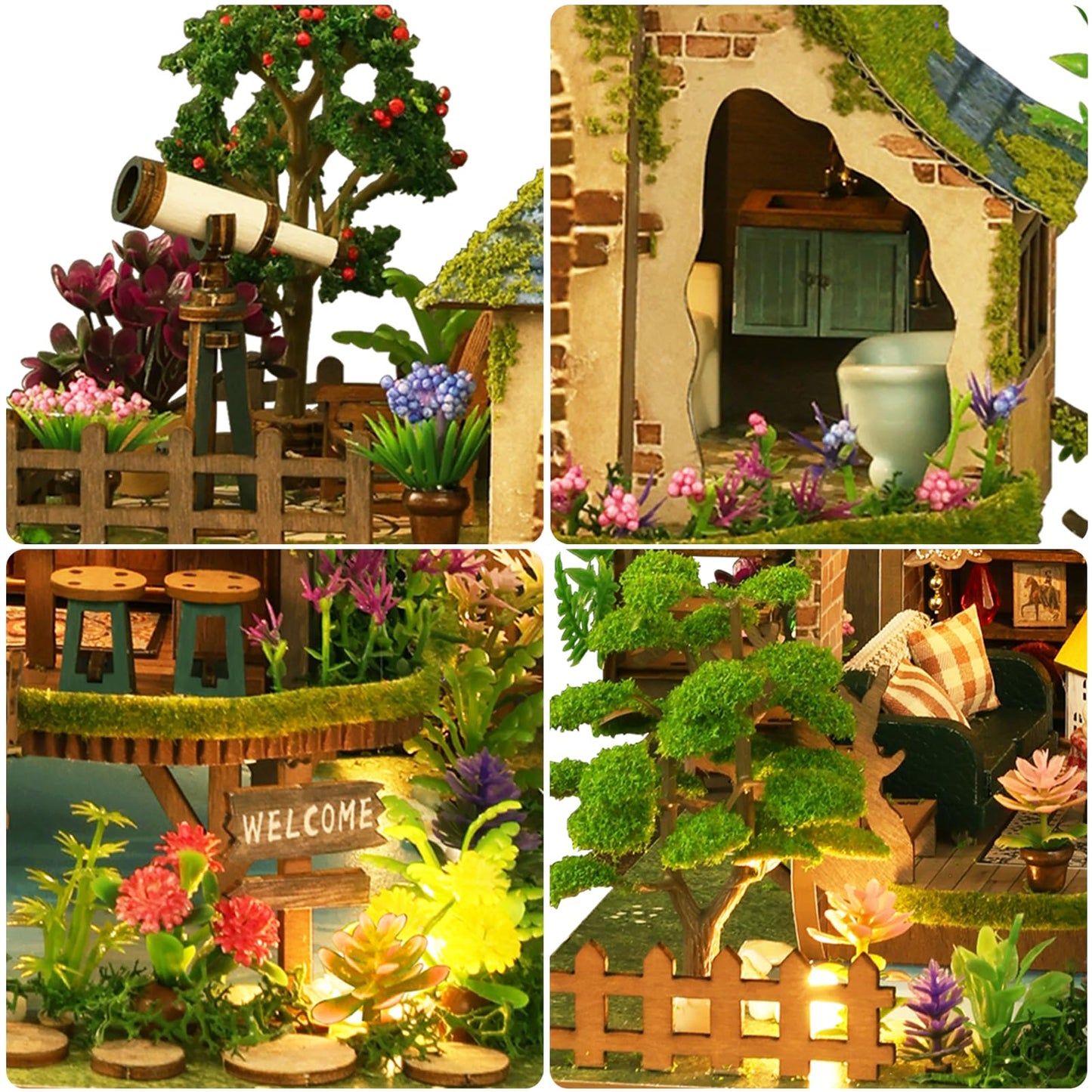 DIY Miniature House Kit - Mini House Building Kit for mature-themeds to Build  Wooden Miniature Dollhouse Kit with LED Light  Tiny Model mature-themed Crafts Doll House Miniature Kit  Unique Gift  Forest Adventure
