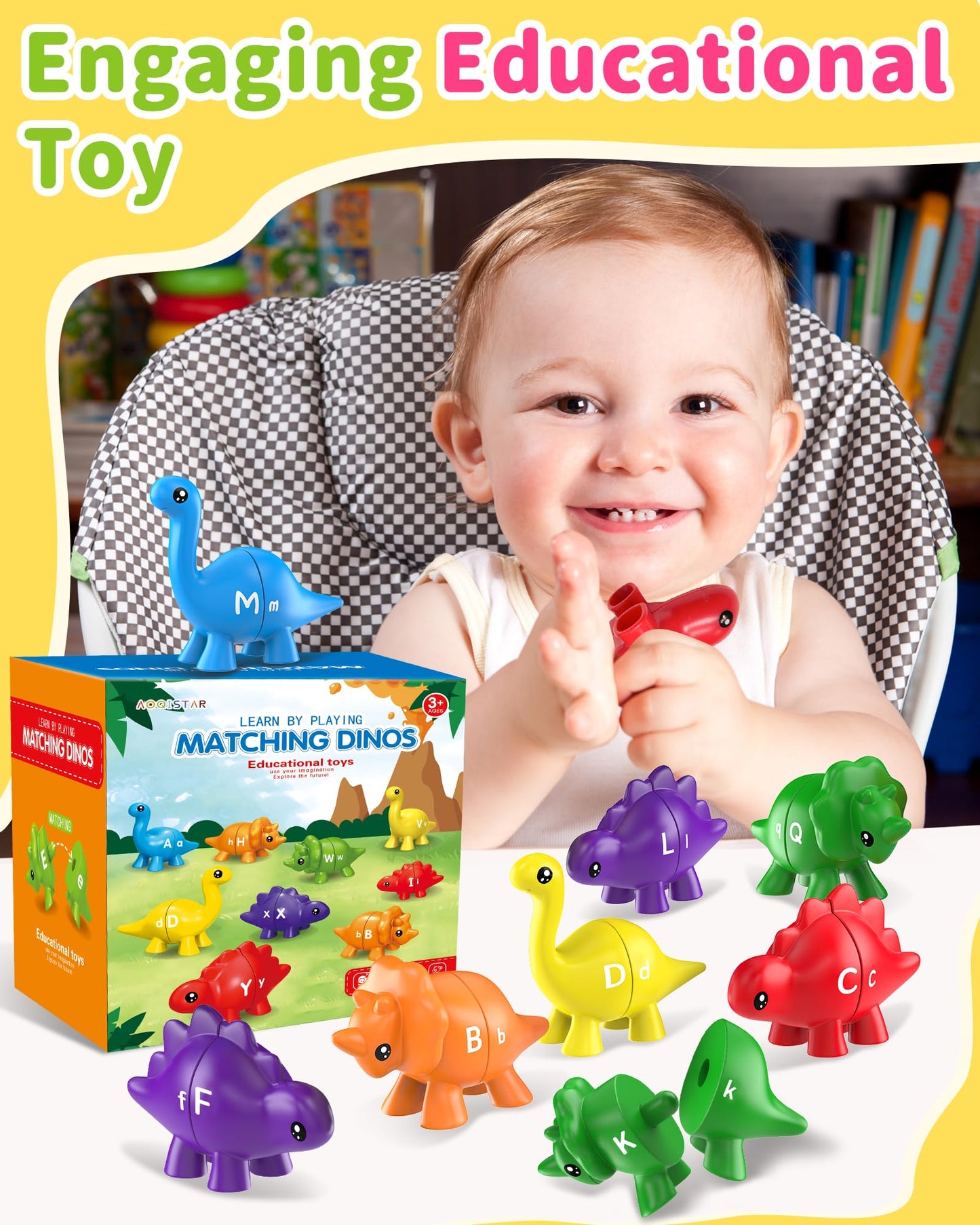 26Pcs Dinosaur Alphabet Learning Toys For Toddlers 2-4, Montessori Educational Toys Gifts For 2 3 4 Year Old Boy Girl, Preschool