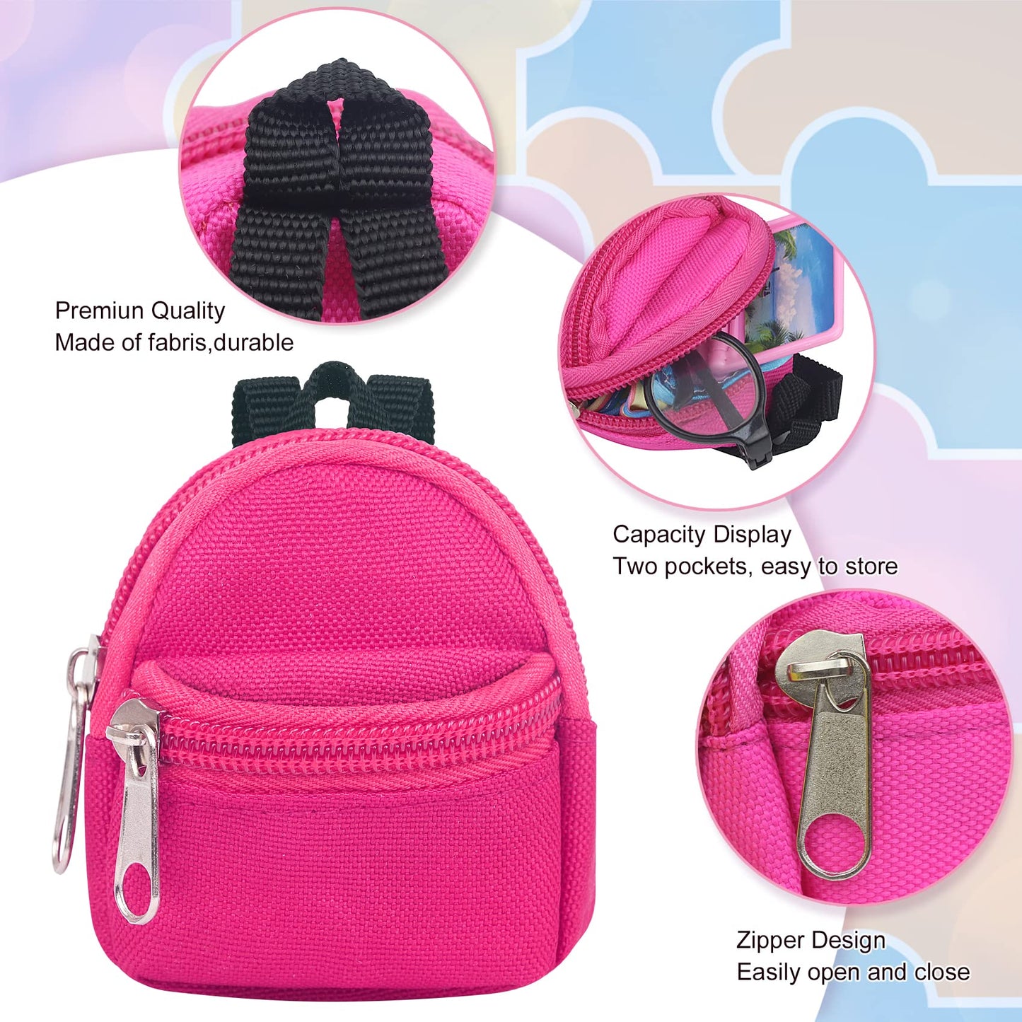 UNICORN ELEMENT 6pcs Doll Backpacks  Mini Zipper School Bags for Dolls  Cute Doll Bags School Supplies Backpack for Doll Accessories