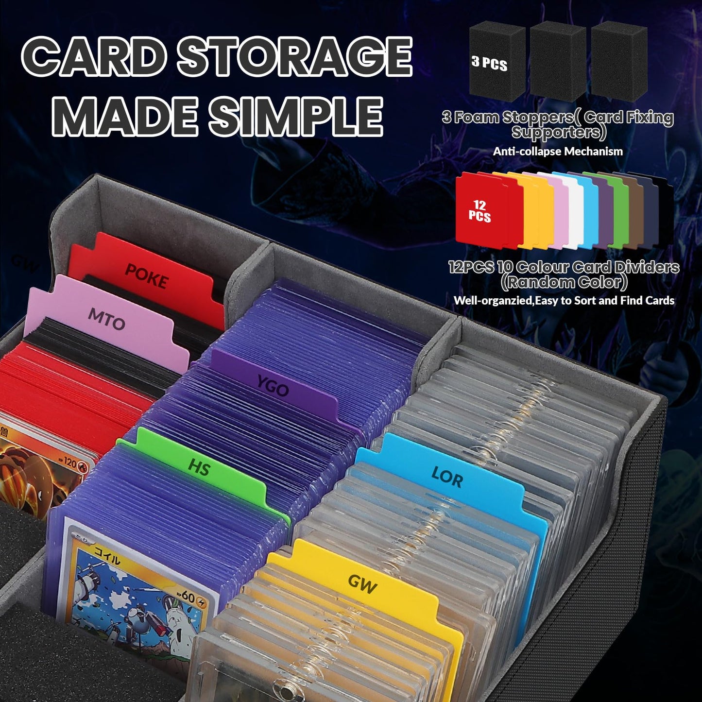 Qlouni Card Storage Box For Trading Cards, 2600+ Commander Deck Box, Storage Box Fits Toploader And One-Touch, Card Organizer Fo