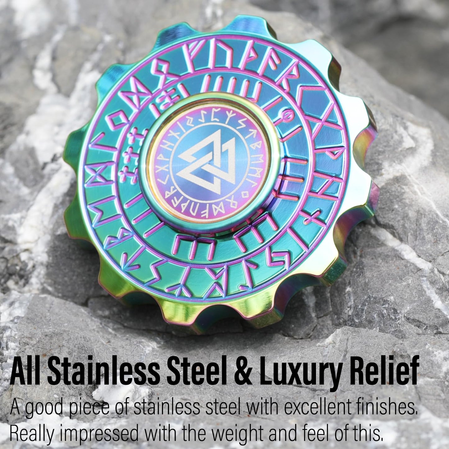 FREELOVE Viking Pirate Fidget Spinner - Heavy Metal, Silent Long Spin, Small Size, Stainless Steel Rainbow