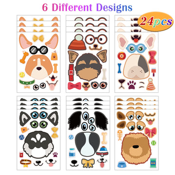 24 Sheets Dog Make A Face Sticker Sheets For Kids Todders Activities, Make Your Own Stickers For Kids Birthday Party Favor Suppl
