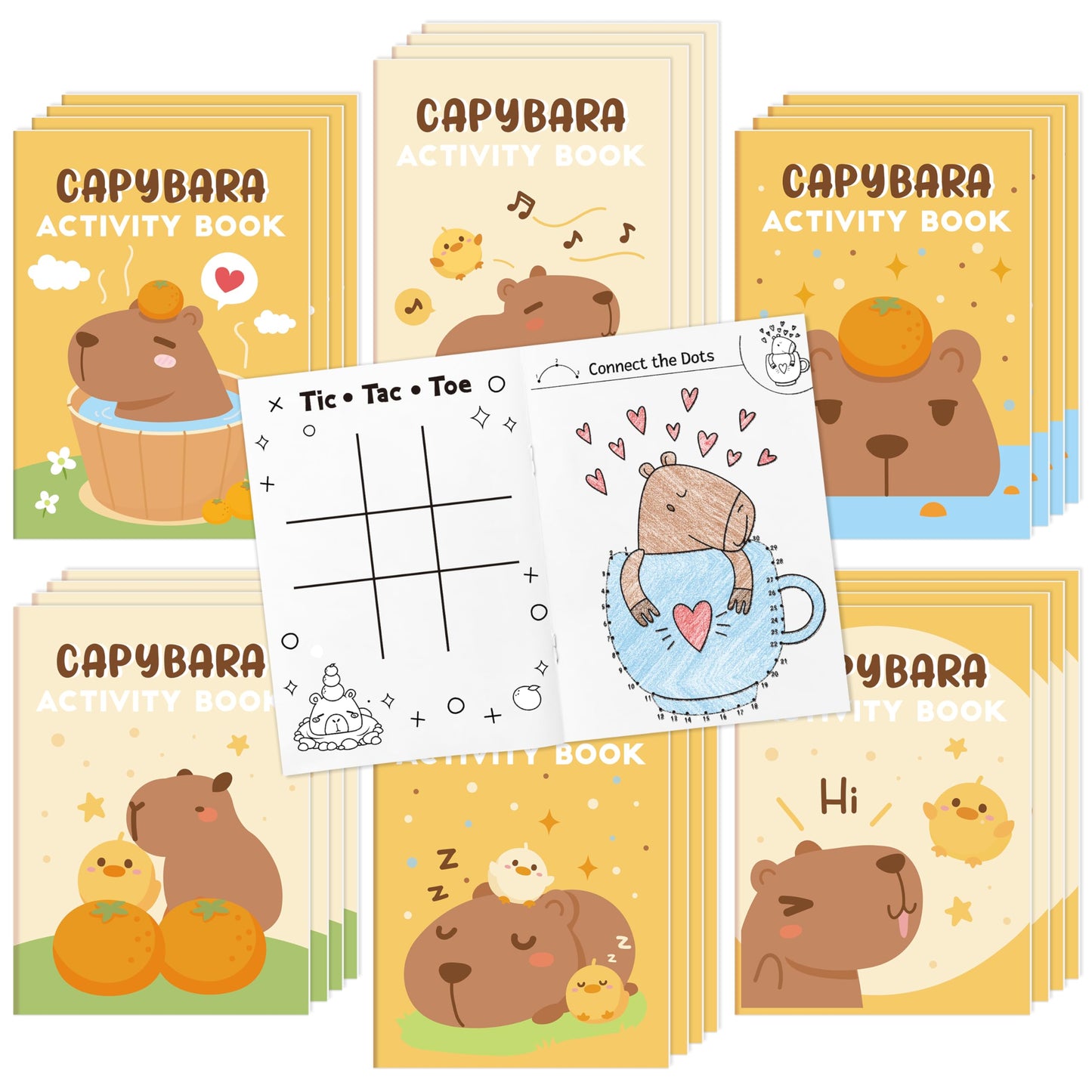 Capybara Activity Books for Kids - 24Pcs Cute Capybara Mini Games Coloring Book Set Bulk Cartoon Animal Mazes Word Search Word S