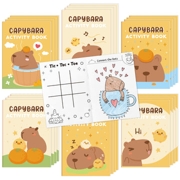 Capybara Activity Books for Kids - 24Pcs Cute Capybara Mini Games Coloring Book Set Bulk Cartoon Animal Mazes Word Search Word S