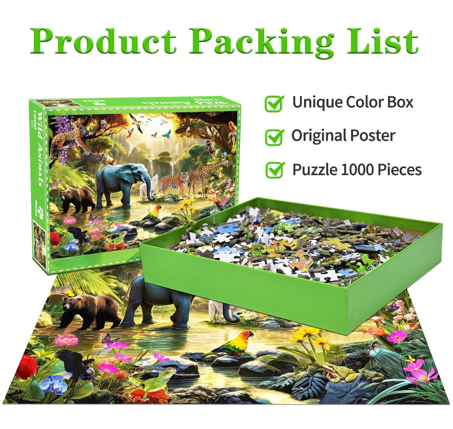 HUADADA 1000 Piece Puzzles for mature-themeds - Adventures in The Jungle-1000 Piece Jigsaw Puzzles for mature-themeds and Kids 1000 Piece Wild Animals Unique Shape Best Gift for mature-themeds and Kids(27.6x 19.7)